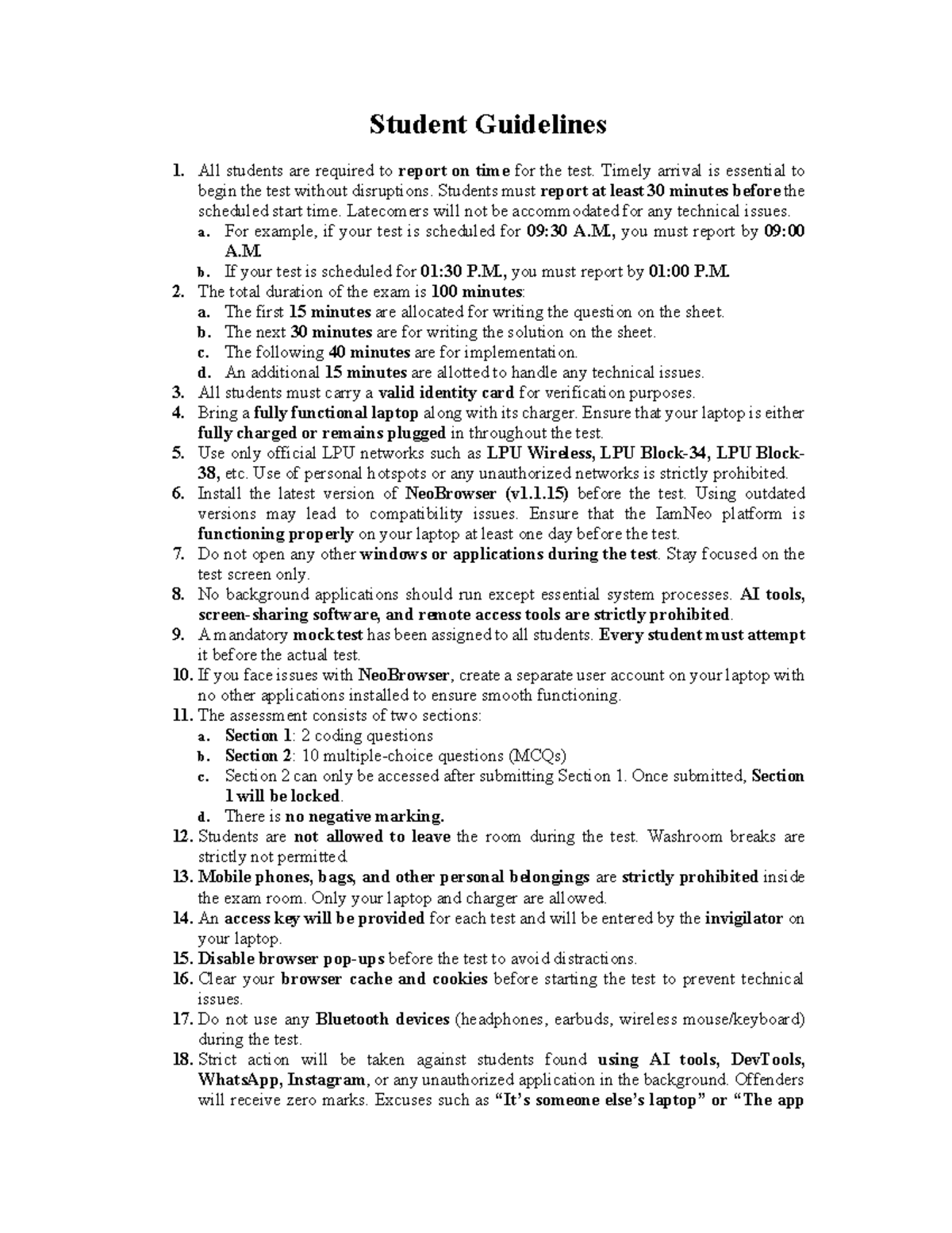 ETP Student Guidelines for Test Preparation and Conduct - Studocu