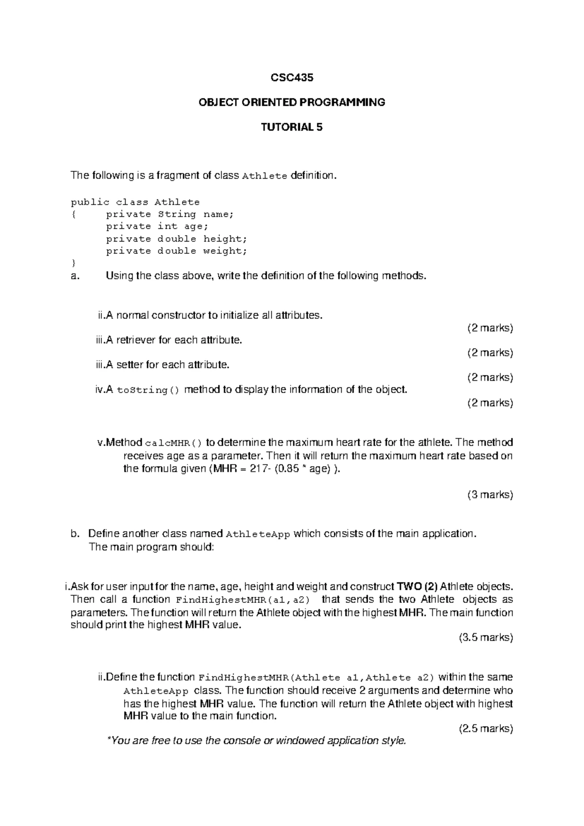 CSC 435 Tutorial 7: Object-Oriented Programming Solutions - Studocu