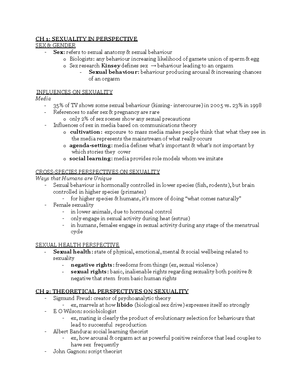 Psych 2076: Midterm Exam Study Notes on Sexuality and Identity - Studocu