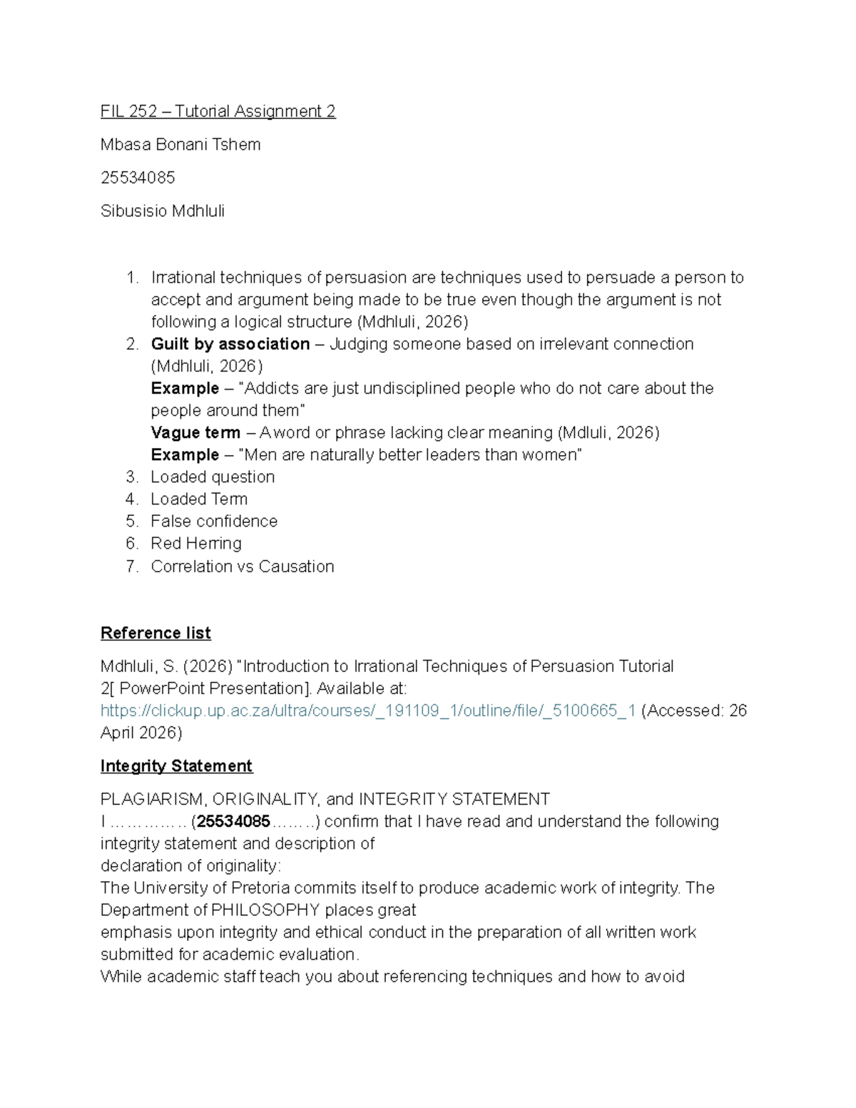 FIL 252 - Tutorial Assignment 2: Techniques of Irrational Persuasion ...