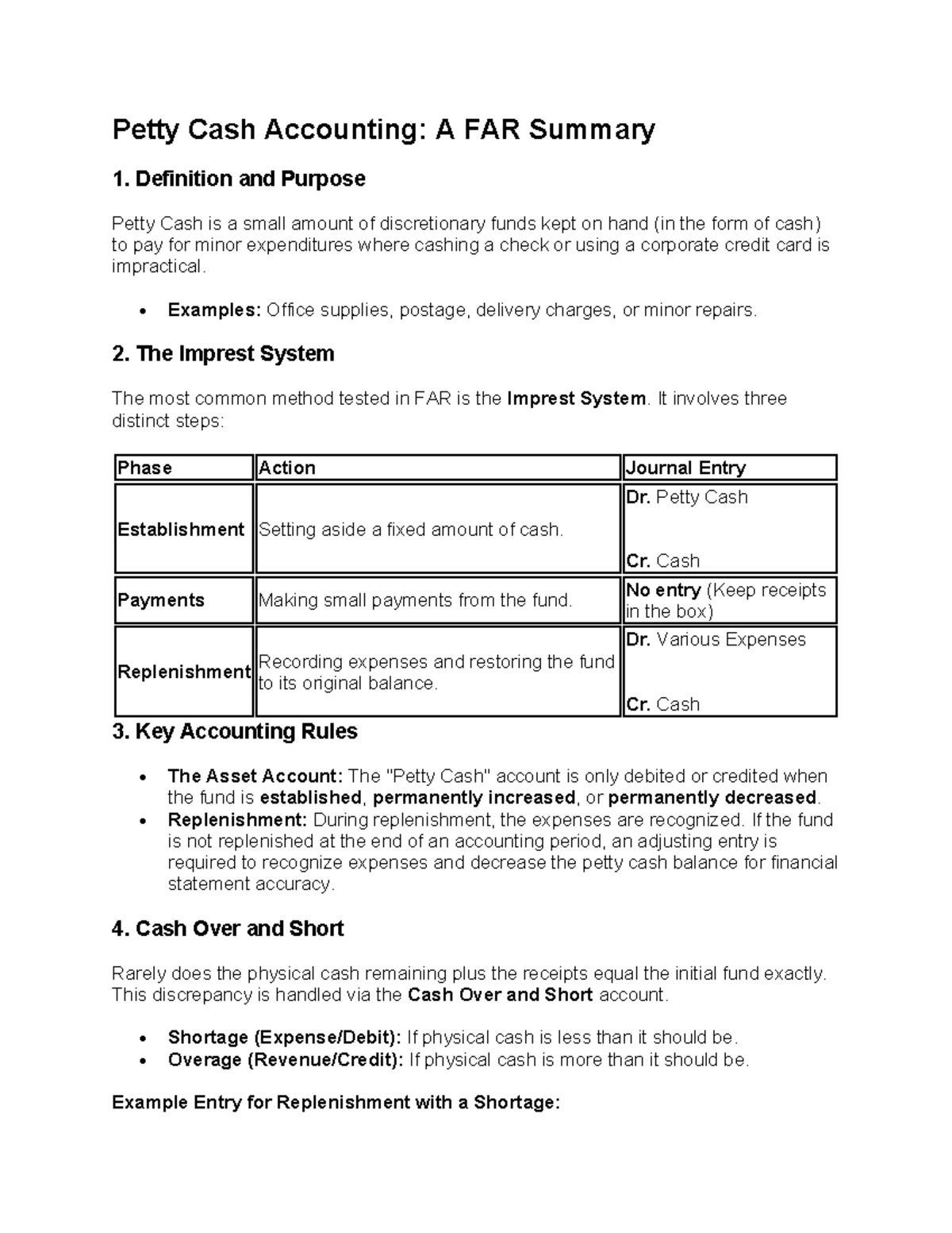 FAR 101: Petty Cash Accounting Overview and Key Concepts - Studocu