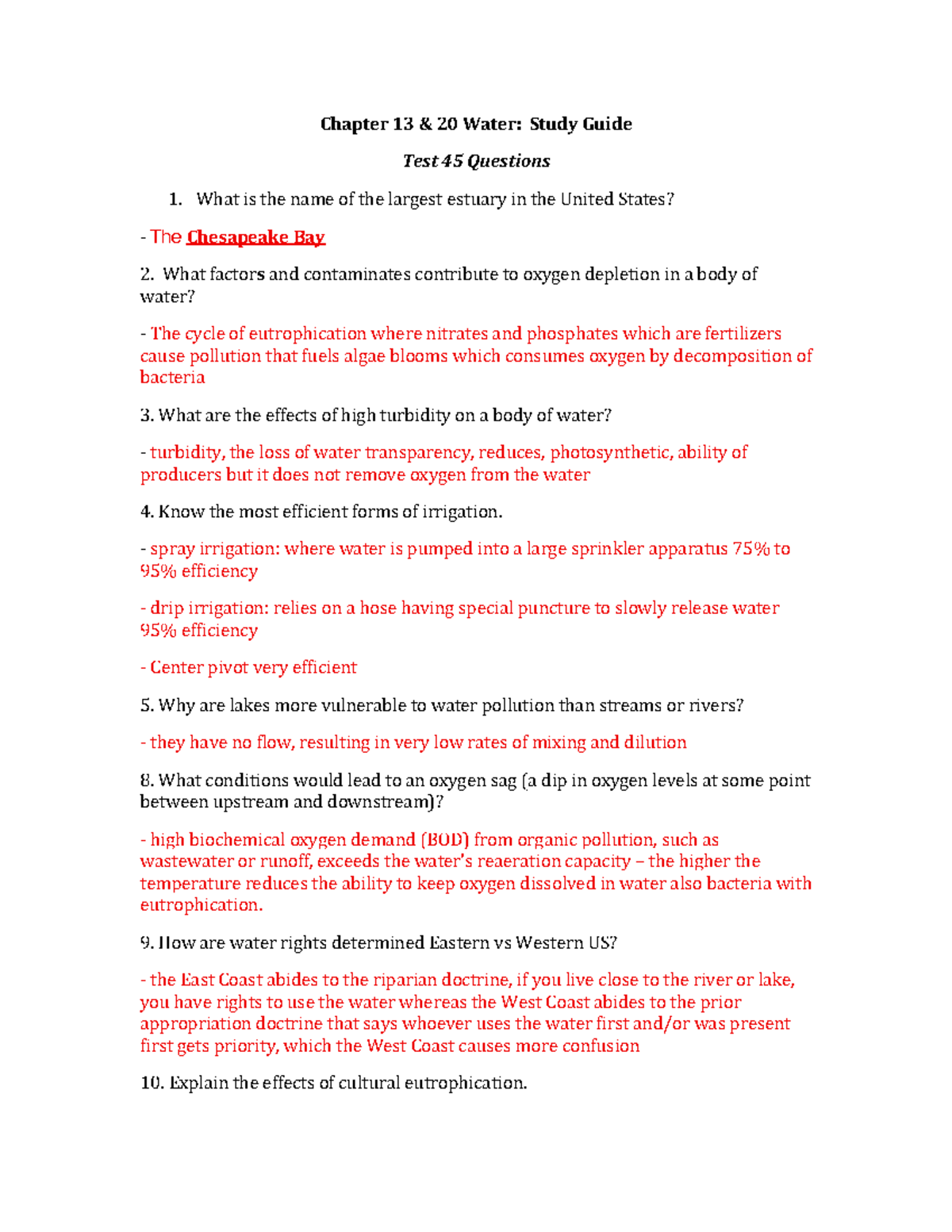 Chapter 13: Water Study Guide (45 Qs) - Key Concepts & Issues - Studocu