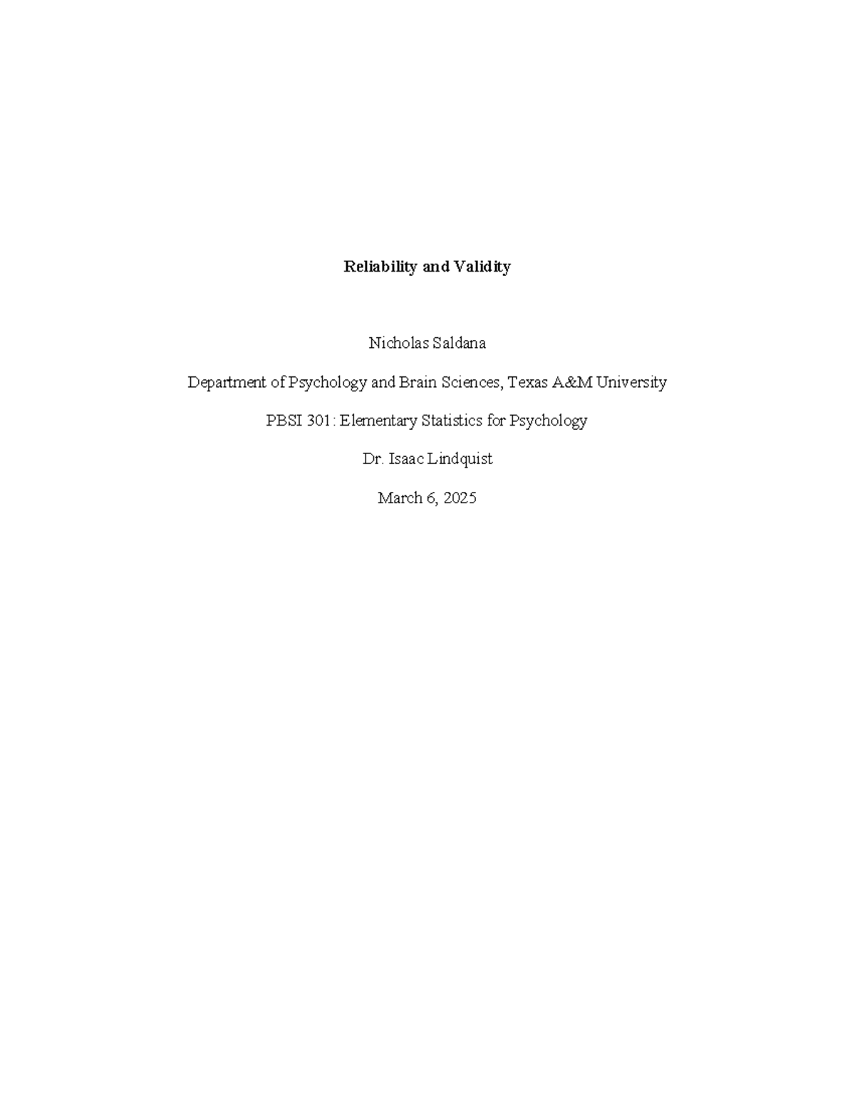 PBSI 301: Reliability and Validity Analysis of the Rosenberg Scale ...
