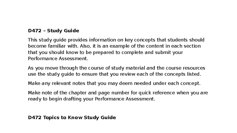 D472 Study Guide: Key Concepts for Performance Assessment Preparation ...
