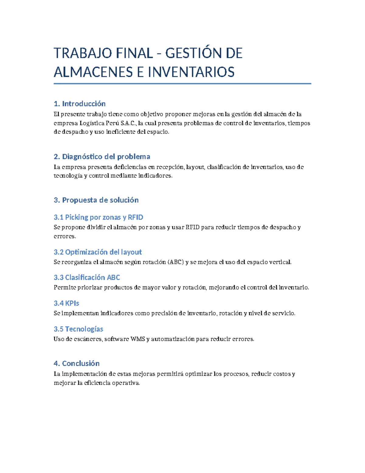 Trabajo Final: Mejora en Gestión de Almacenes e Inventarios - Studocu