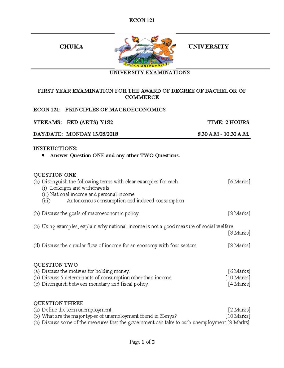 ECON 121 (2) - It has nice questions to equip a learn with good ...