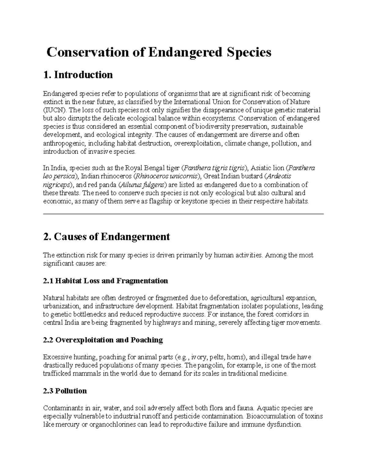 Conservation of Endangered Species: Strategies and Challenges for GATE ...