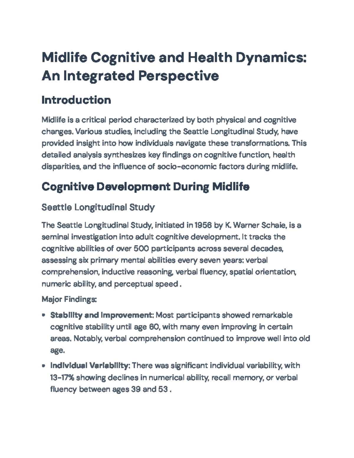 Midlife Cognitive and Health Dynamics: An Integrated Overview - Midlife ...