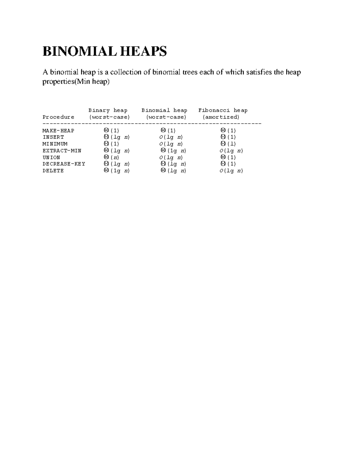 Binomial Heap: Structure, Operations, and Properties Explained - Studocu