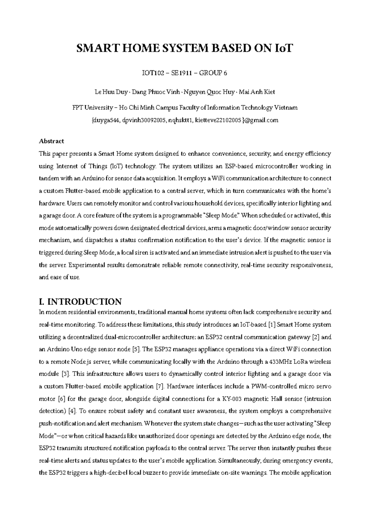 Smart Home System Based on IoT (IOT102) - Group 6 Project Report - Studocu