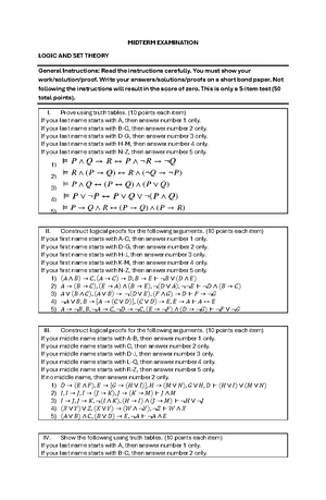 Logic and Set Theory Midterm Exam Instructions and Problems - Studocu