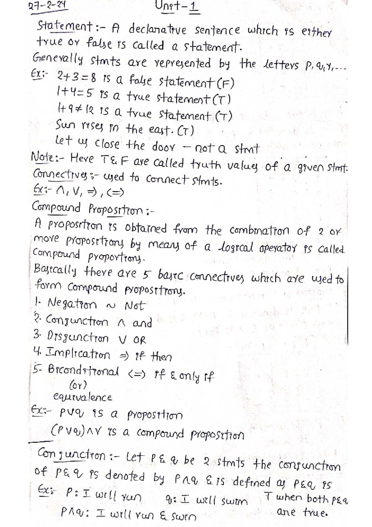 DM 1: Logic Statements and Truth Values - Exam Notes - Studocu