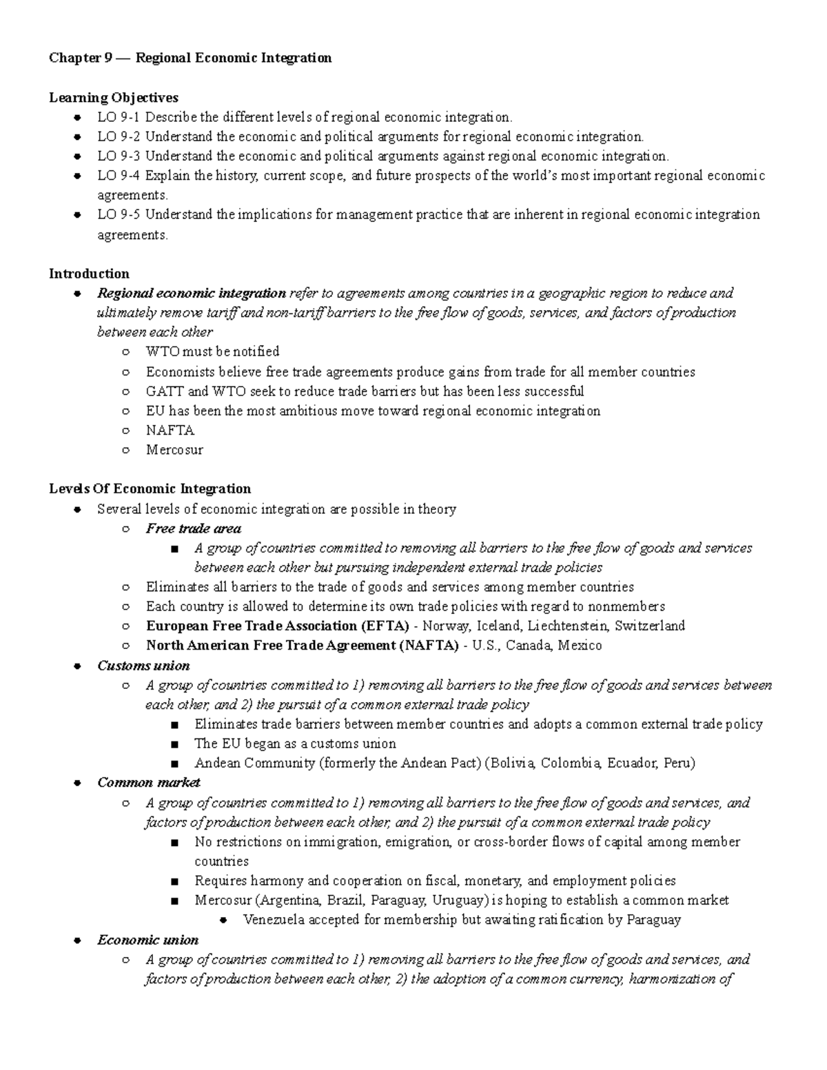 Chapter 9: Analyzing Regional Economic Integration Dynamics - Studocu