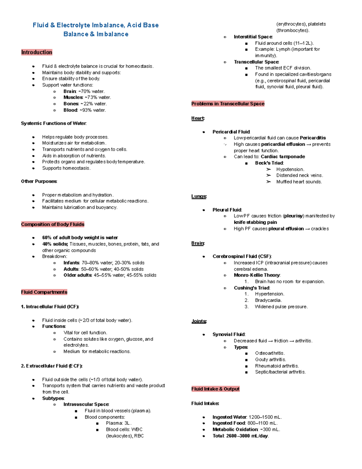 Fluids - electrolytes - Fluid & Electrolyte Imbalance, Acid Base ...