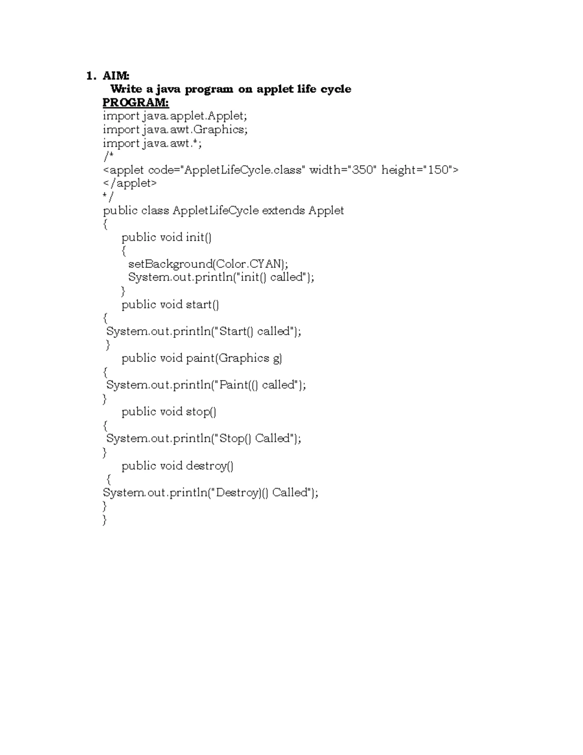 Applet programs - notes - APPLET PROGRAMS Code
