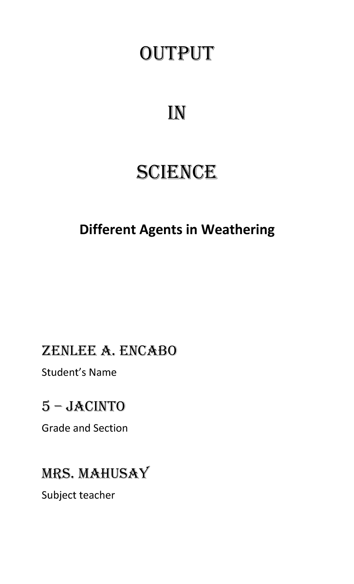 Grade 5 outpud zenlee - Bachelor of Science in Elementary Education ...