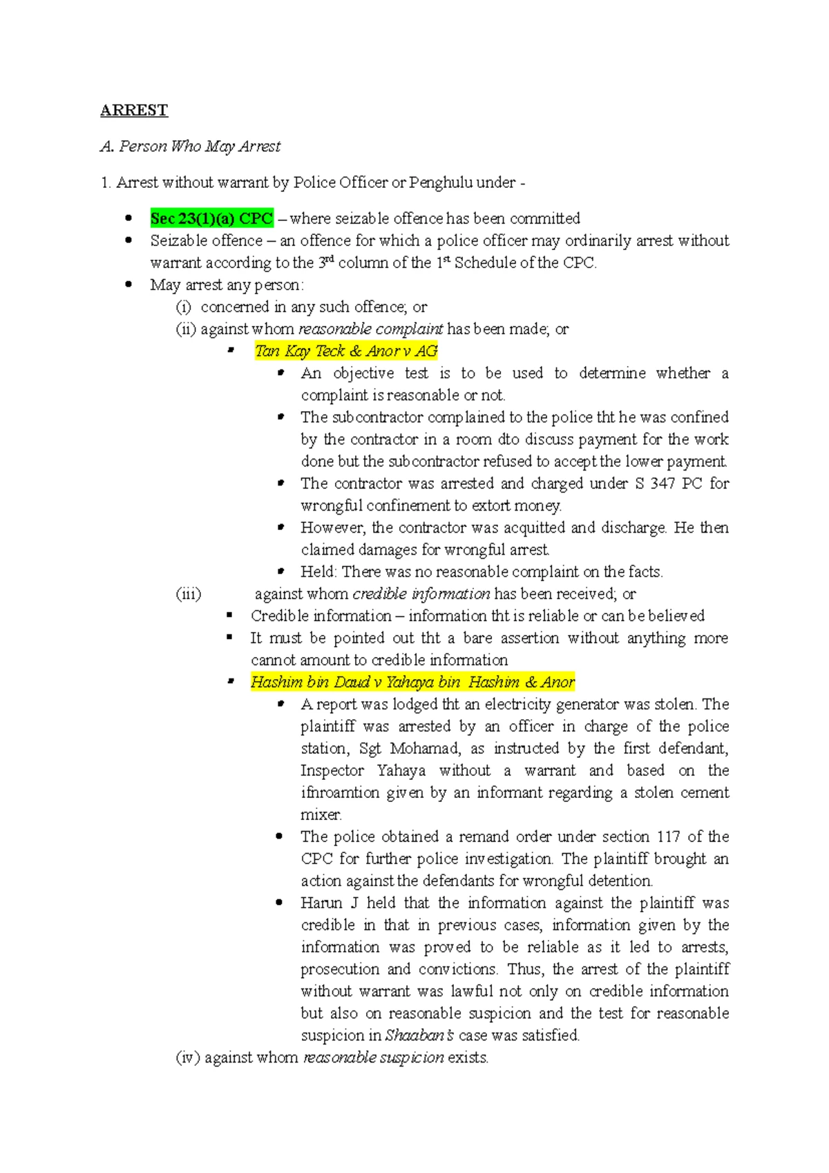 CASE Review WEEK 1 - Lecture notes 1-3 - Criminal Procedure I - UKM ...