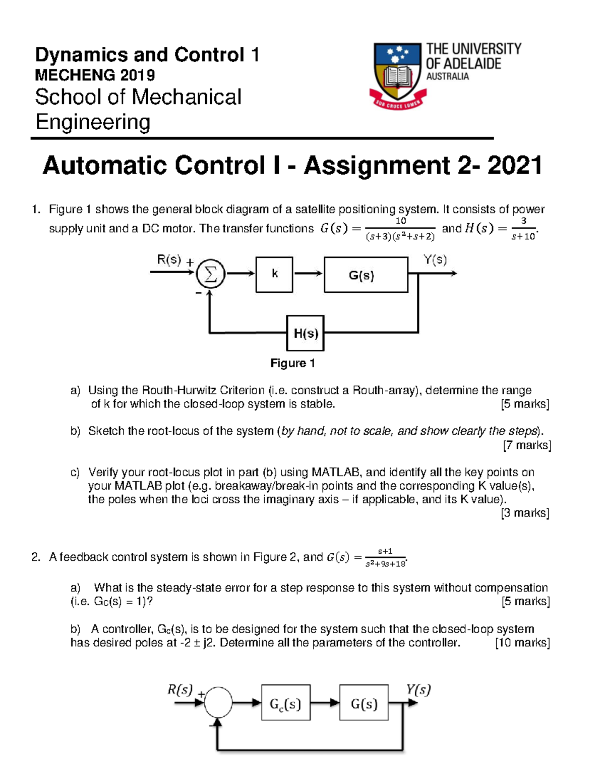 MECHENG 2019: Dynamics & Control 1 - Assignment 2 Analysis (2021) - Studocu