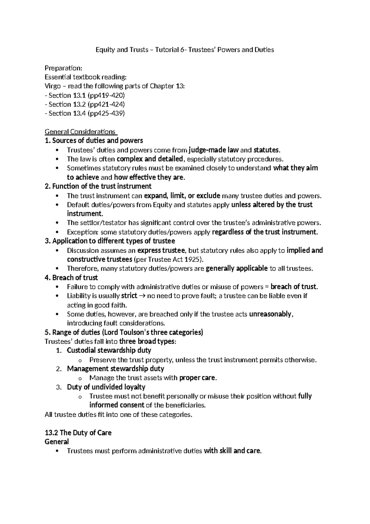 E&T 6: Powers and Duties of Trustees - Key Concepts and Case Law - Studocu