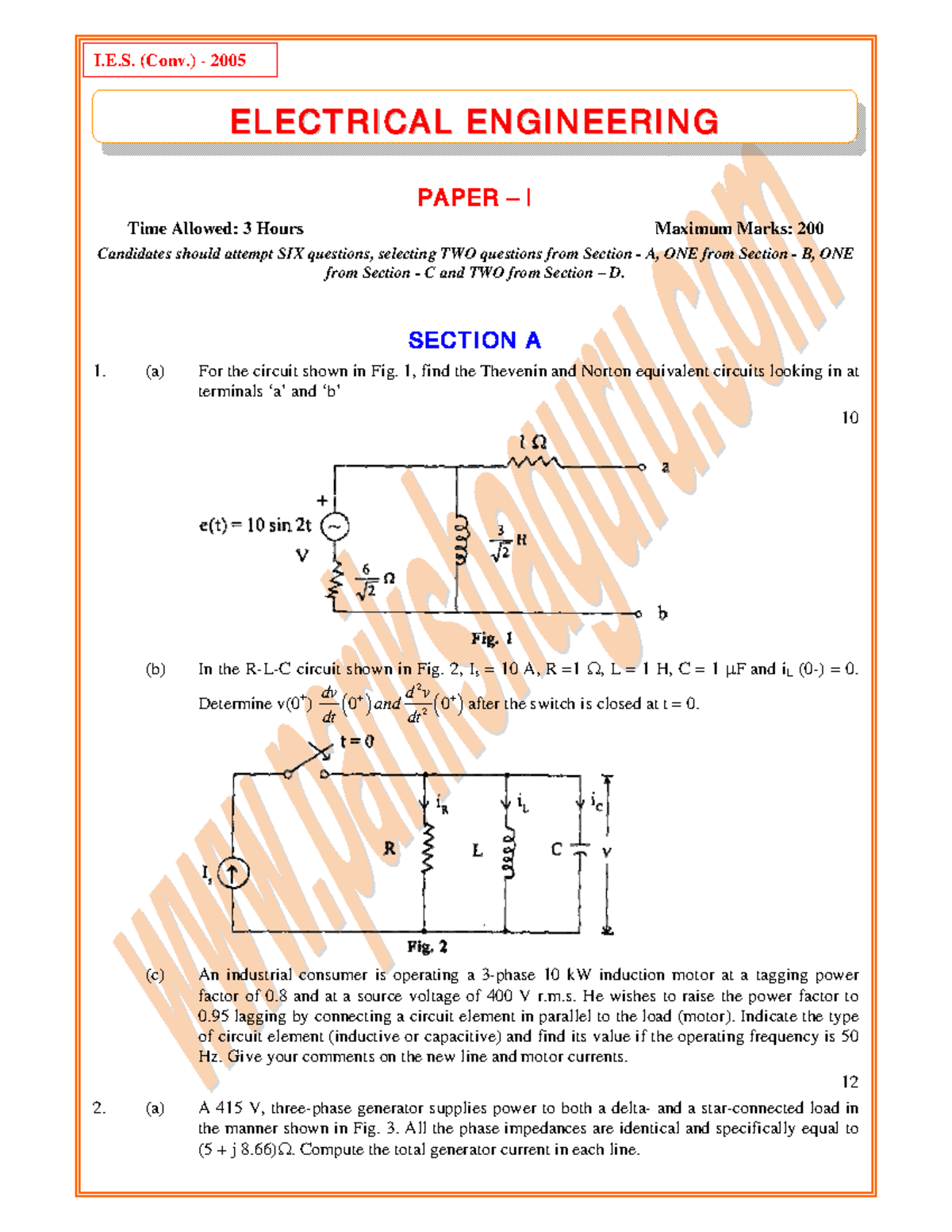 I655001 Electrical Engineering 2005 Final Exam Paper - Studocu
