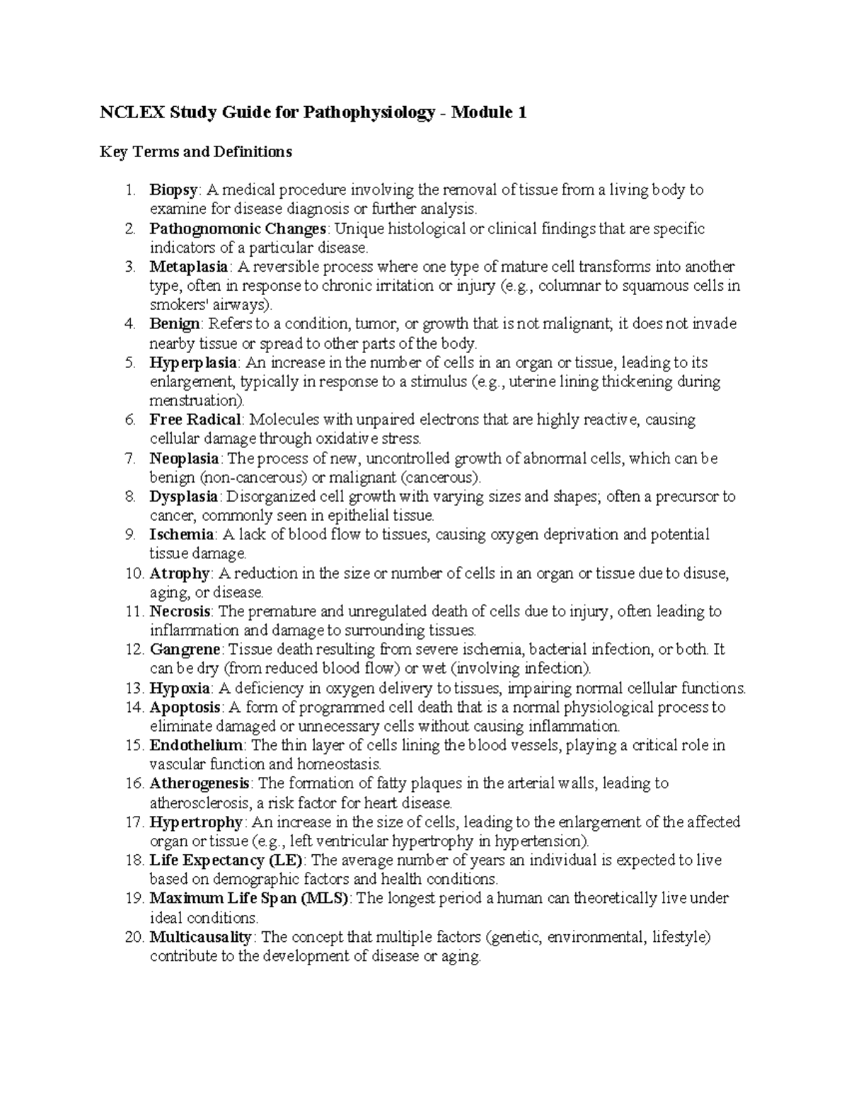 Pathophysiology NCLEX Study Guide - Module 1 Key Concepts - Studocu
