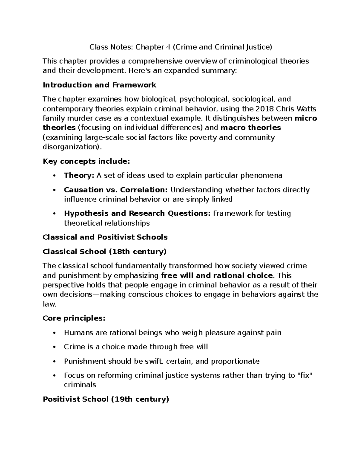 Class Notes: Chapter 4 - Theories of Crime & Criminal Justice - Studocu