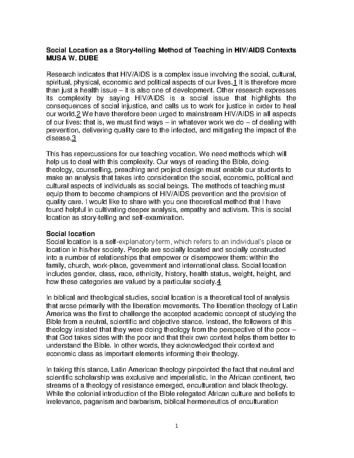 Social Location by Dube 2024 - Social Location as a Story-telling ...
