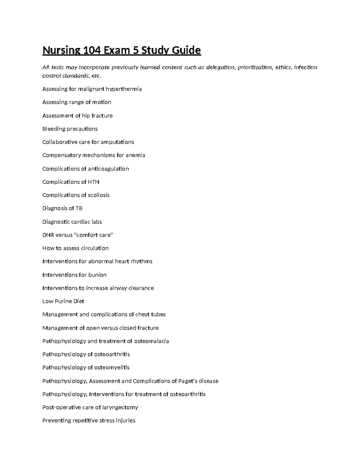 Nursing 104 Final Exam 5 Study Guide: Key Concepts & Interventions ...