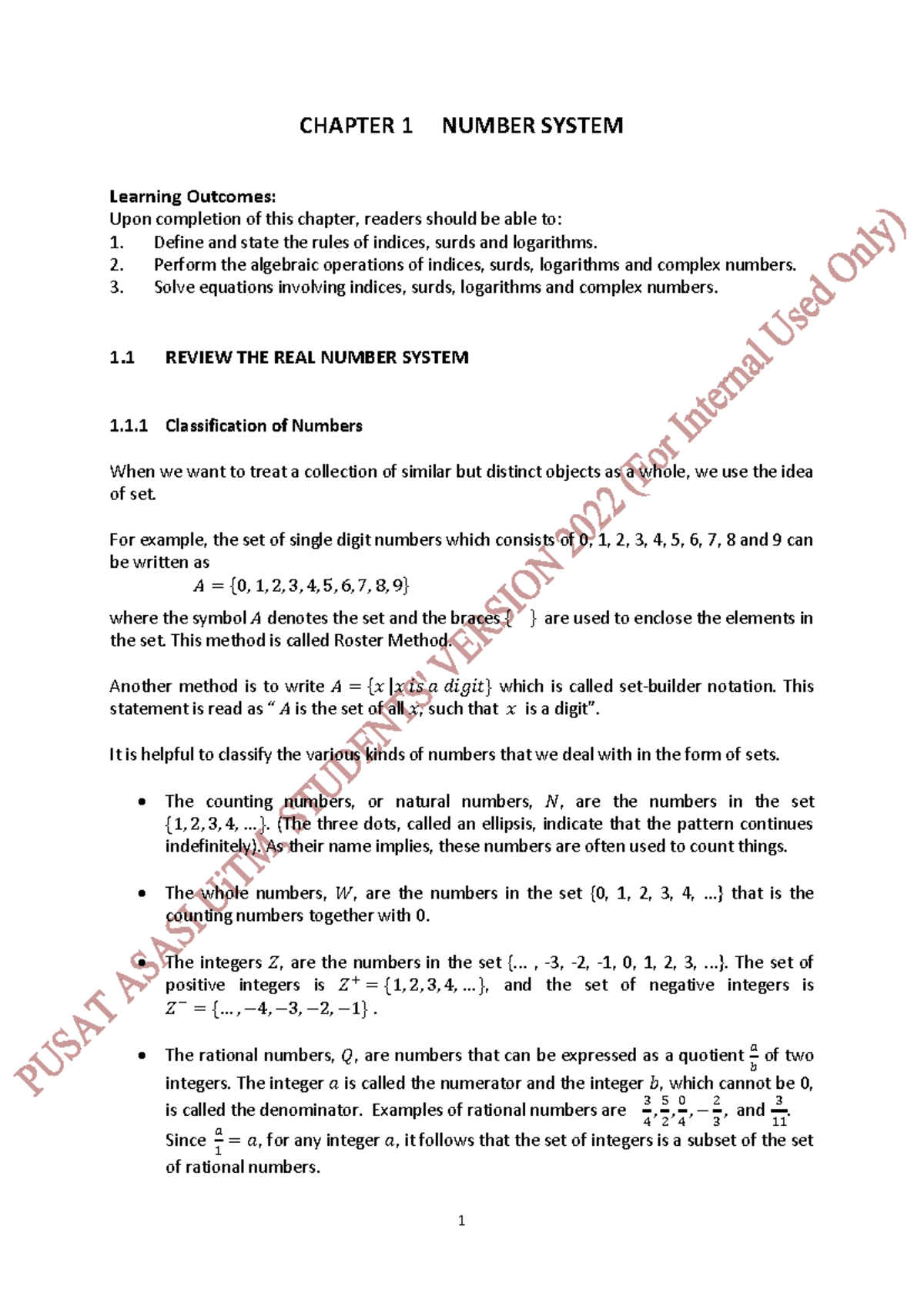 Chapter 1: Number System Overview for Foundation Mathematics I - Studocu
