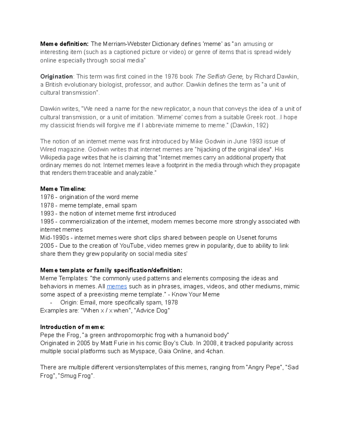 Unit 3 Meme Research: Origins and Evolution of Pepe - next240 - Studocu