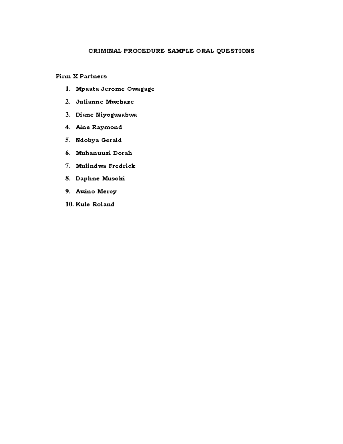 Criminal Procedure Sample Oral Questions - Firm X - Studocu
