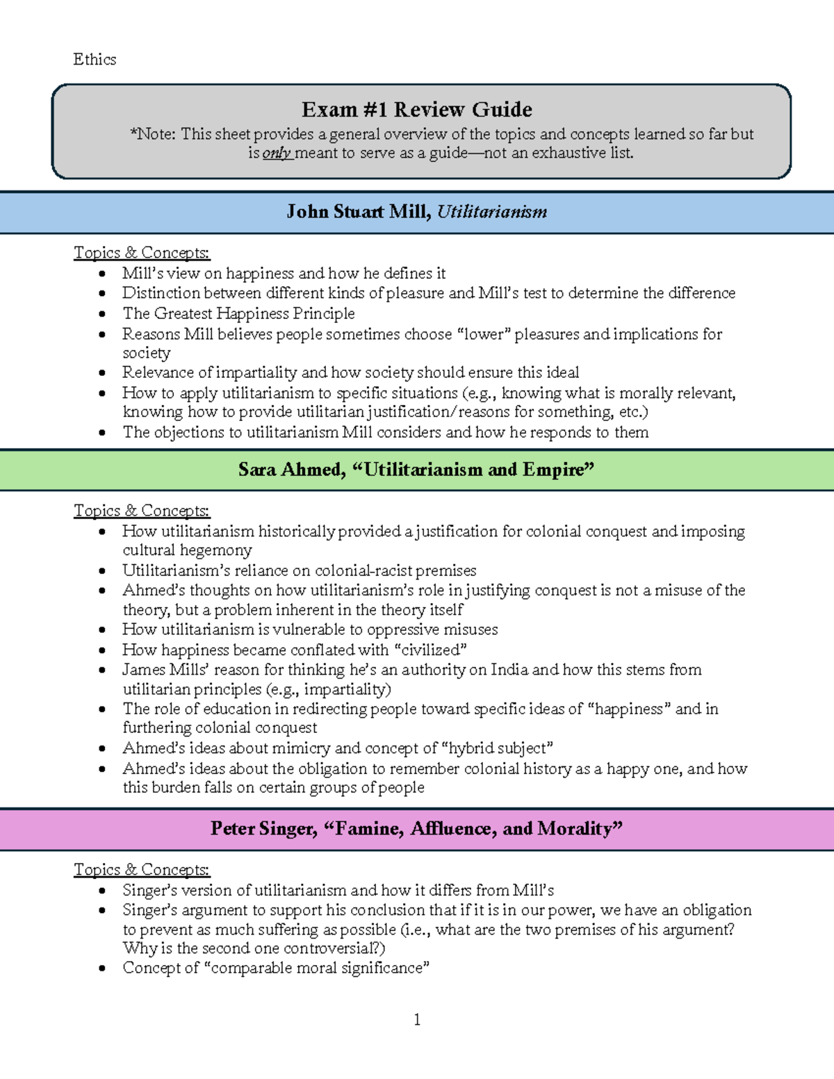 Ethics Exam #1 Review Guide: Key Concepts & Theorists Summary - Studocu