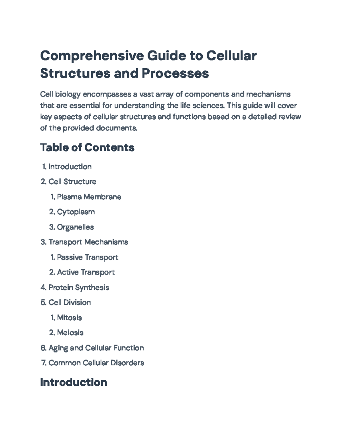 Comprehensive Guide to Cellular Structures and Processes - BIOL 101 ...