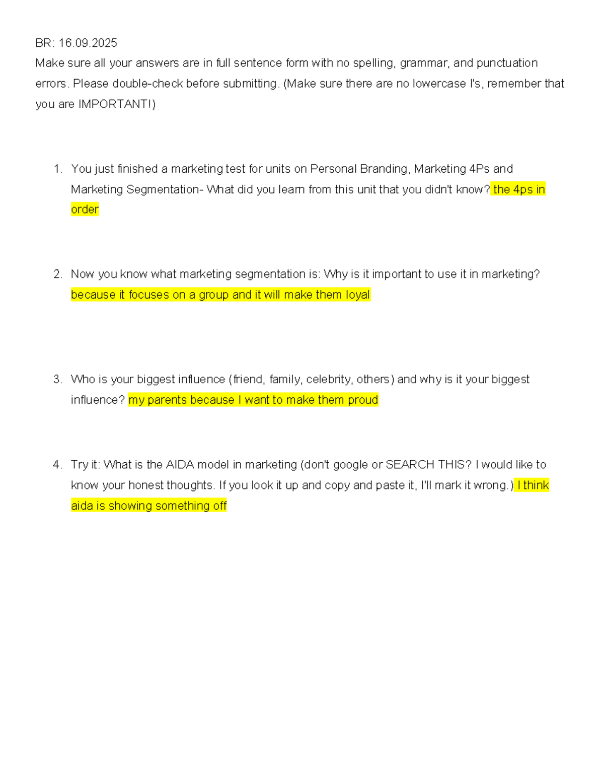 BR 09: Marketing Test Reflections on Personal Branding & 4Ps - Studocu