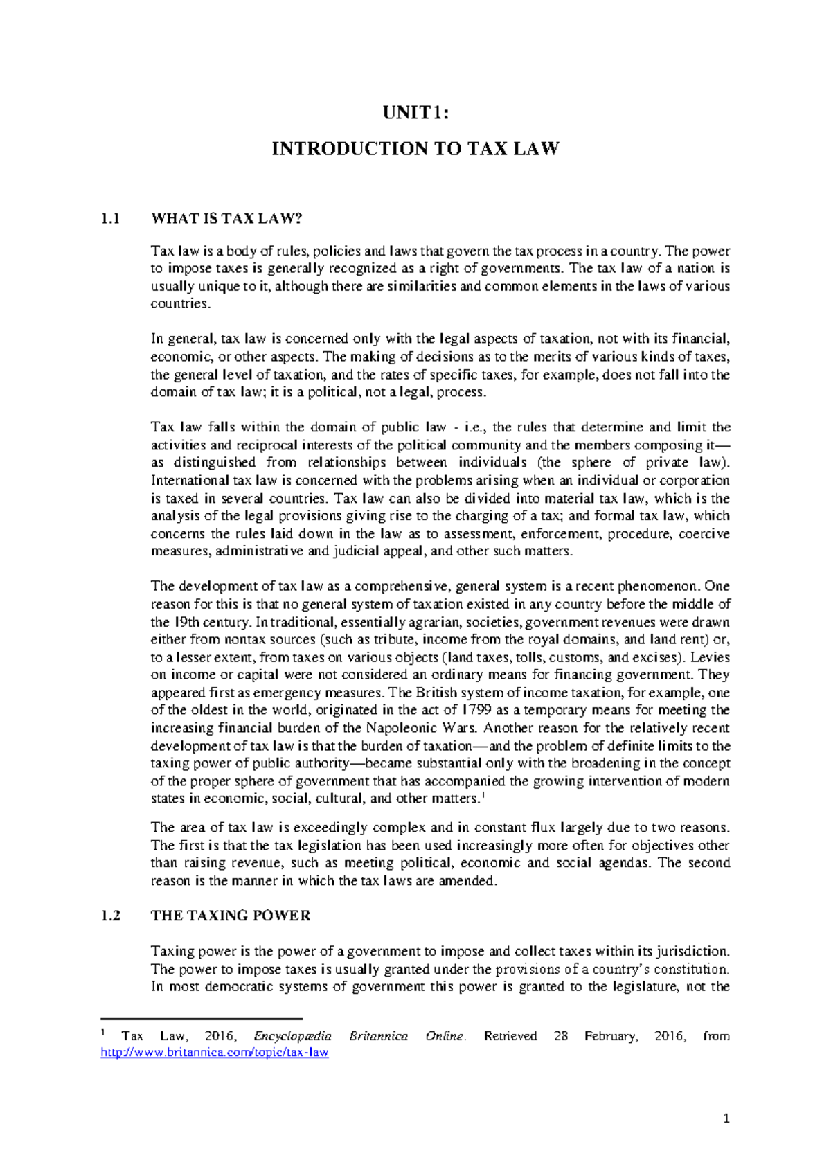 Unit 1 - Introduction to Tax Law Overview & Key Concepts Notes - Studocu