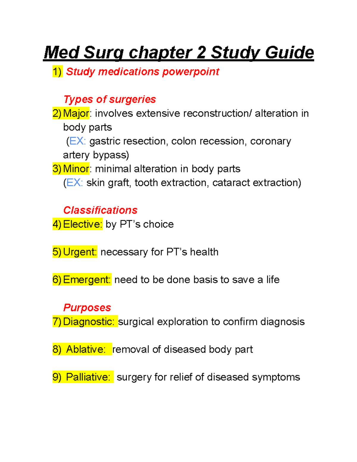 Med Surg 320: Chapter 2 Study Guide on Surgical Procedures - Studocu