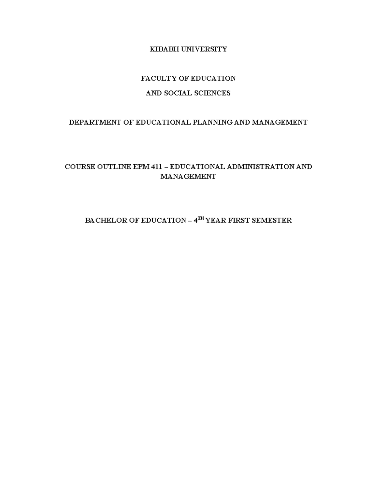 EPM 411: Educational Administration & Management Course Outline - Studocu