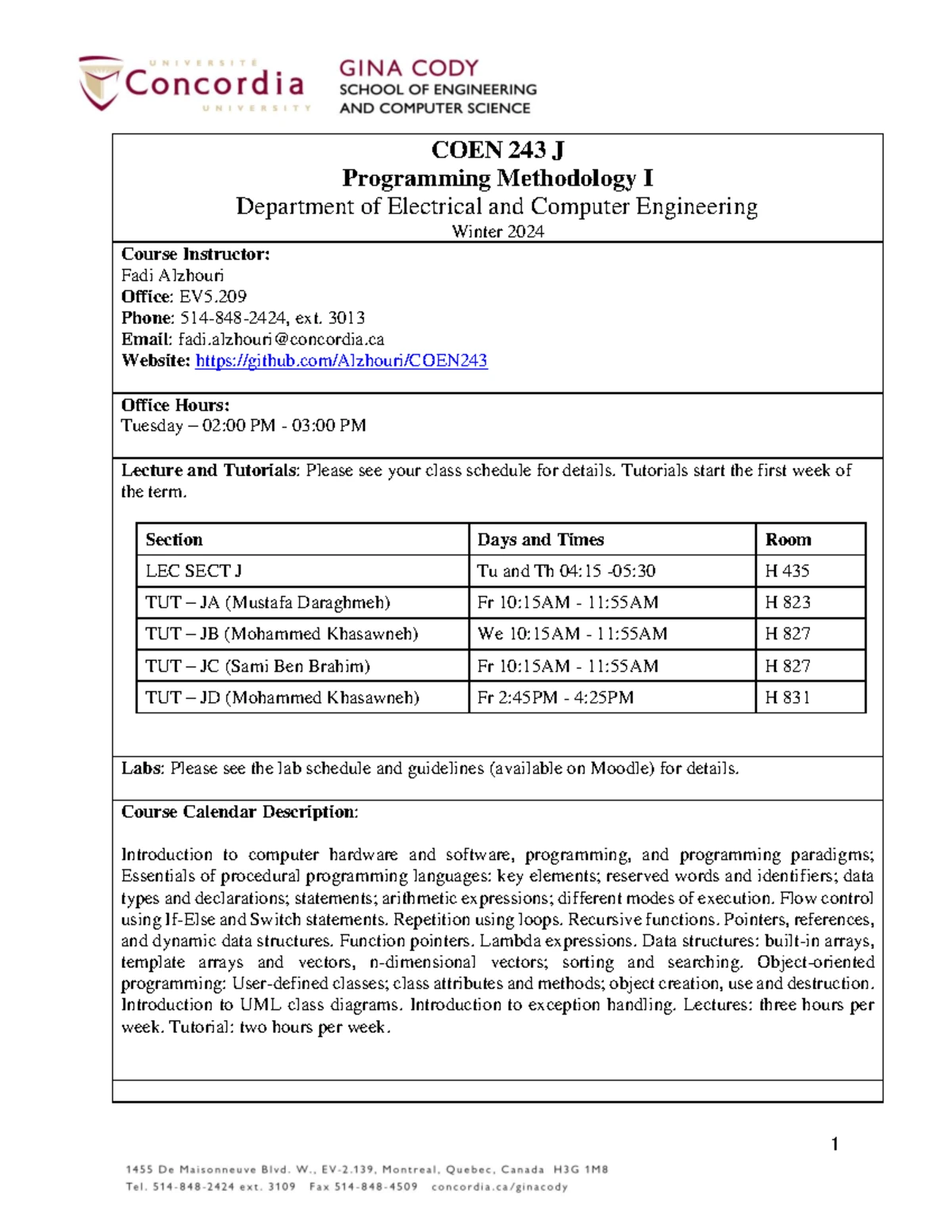 MATH 205 Course Outline - Differential & Integral Calculus II (Fall ...