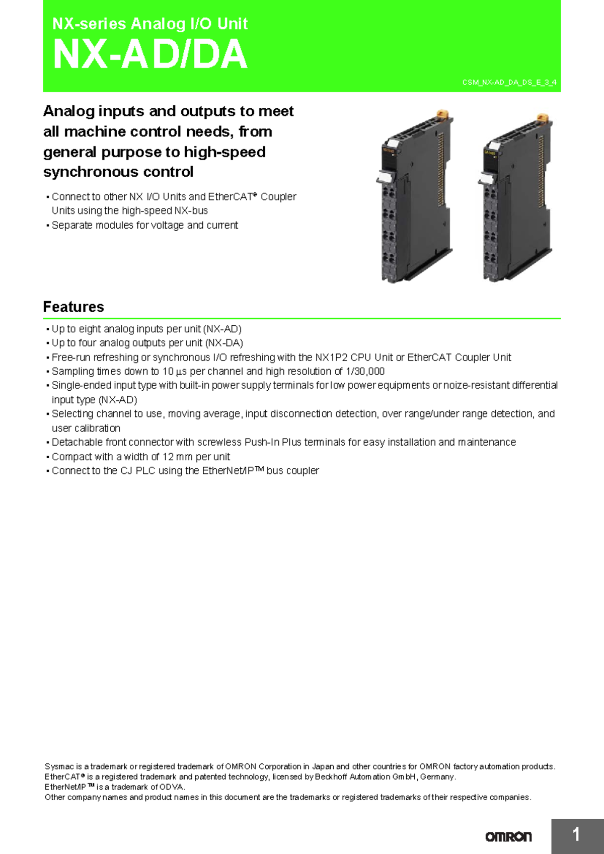 Nx-series analog i o unit - nx-ad da datasheet en - CSM_NX-AD_DA_DS_E_3 ...