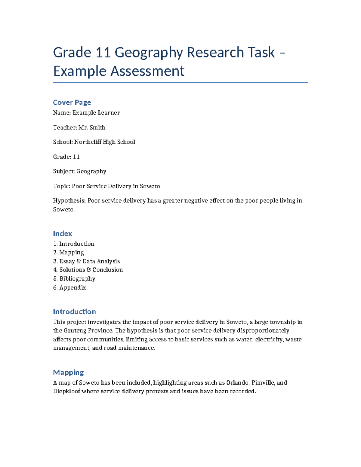 Grade 11 Geography Assignment Soweto - Grade 11 Geography Research Task ...