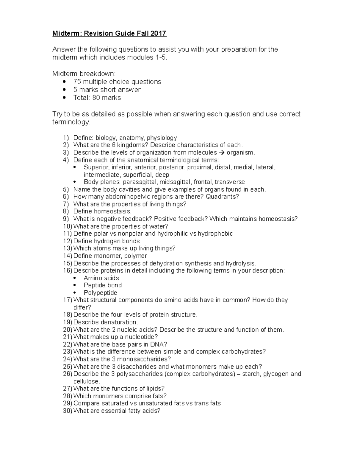 Midterm 2018, questions and answers - Midterm: Revision Guide Fall 2017 ...