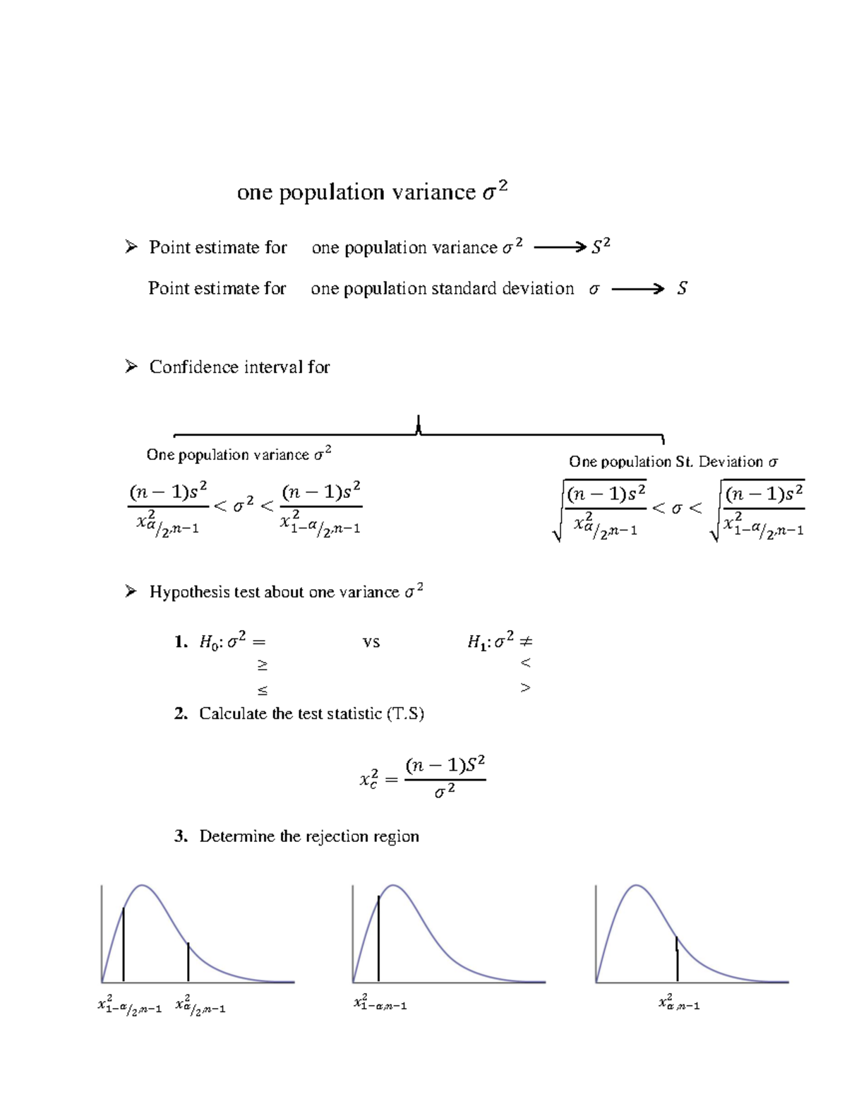 One Population Variance σ²: Point Estimates & Hypothesis Testing - Studocu