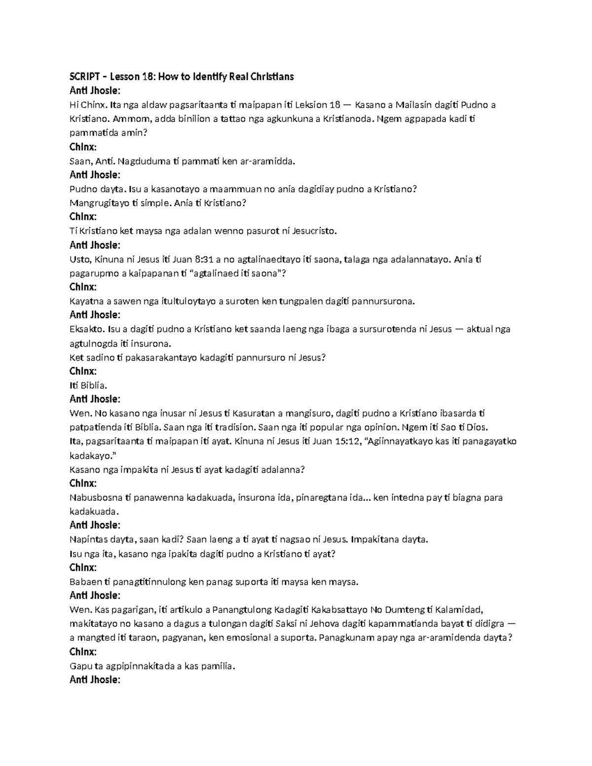 SCRIPT – Lesson 18: Identifying True Christians - Studocu