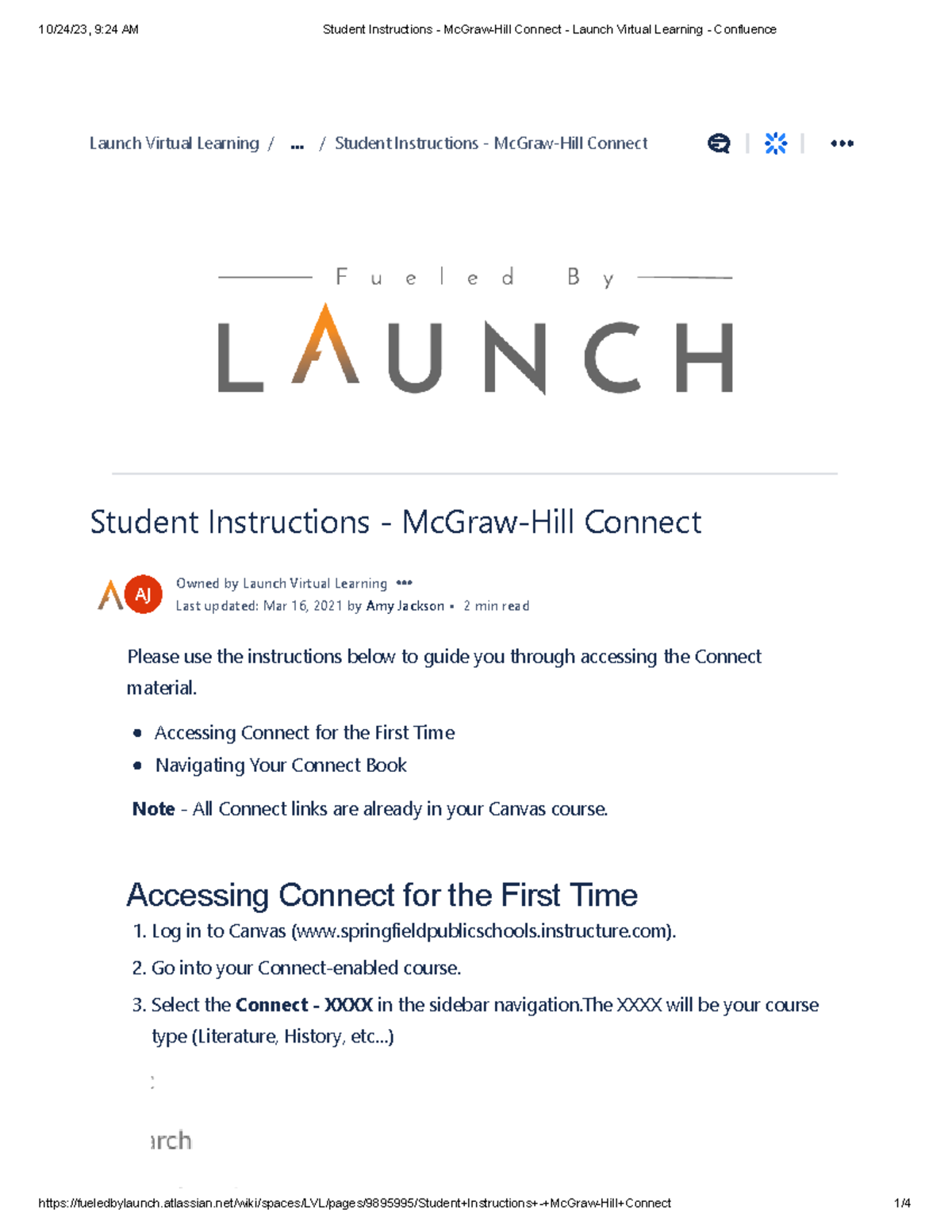 McGraw-Hill Connect Student Guide: Launch Virtual Learning Instructions ...
