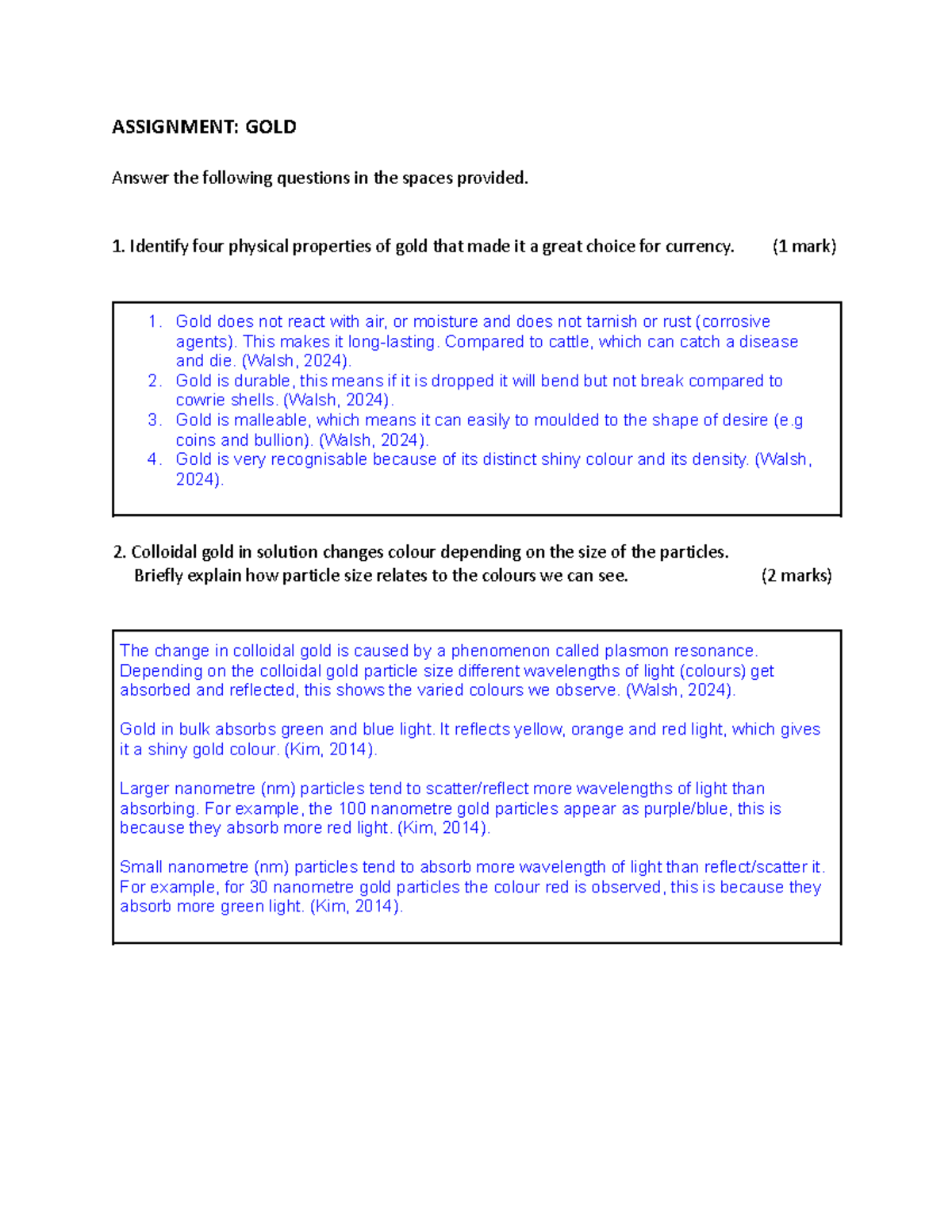 2024 CHEM100 Gold Assignment: Properties, Uses, and History - Studocu