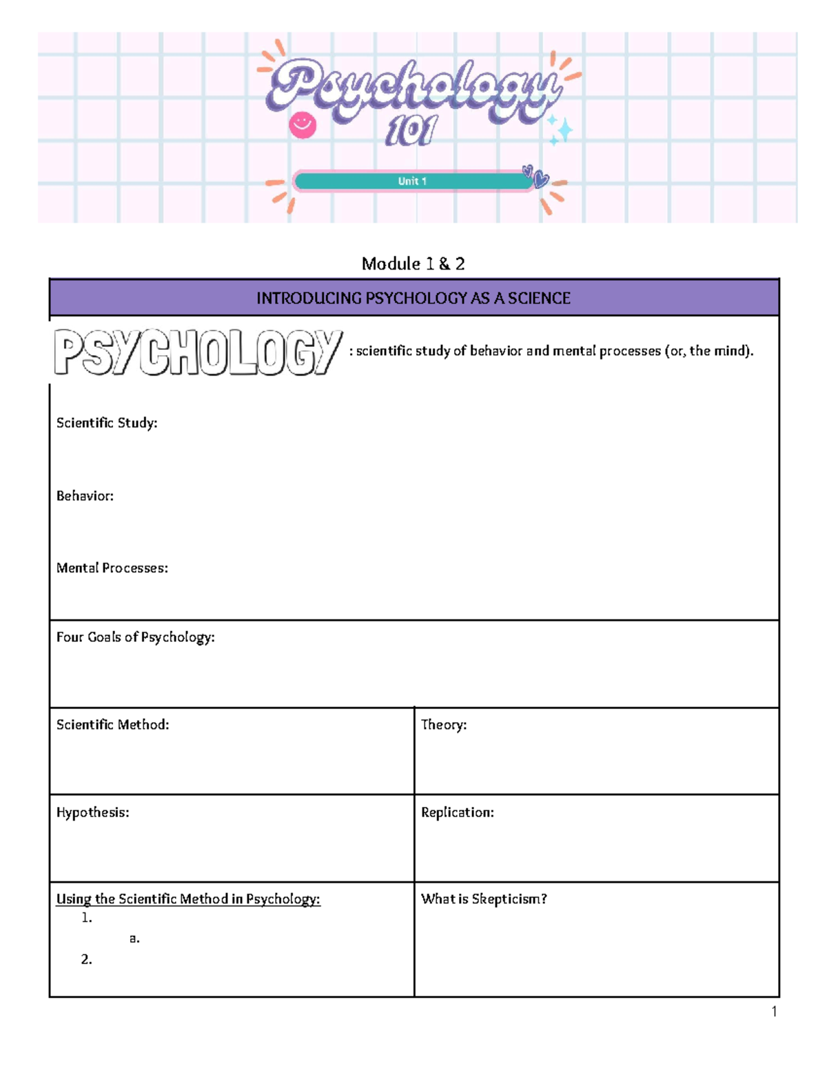 #1 - Unit 1 Introducing Psychology as a Science - KINE 360 - Module 1 ...