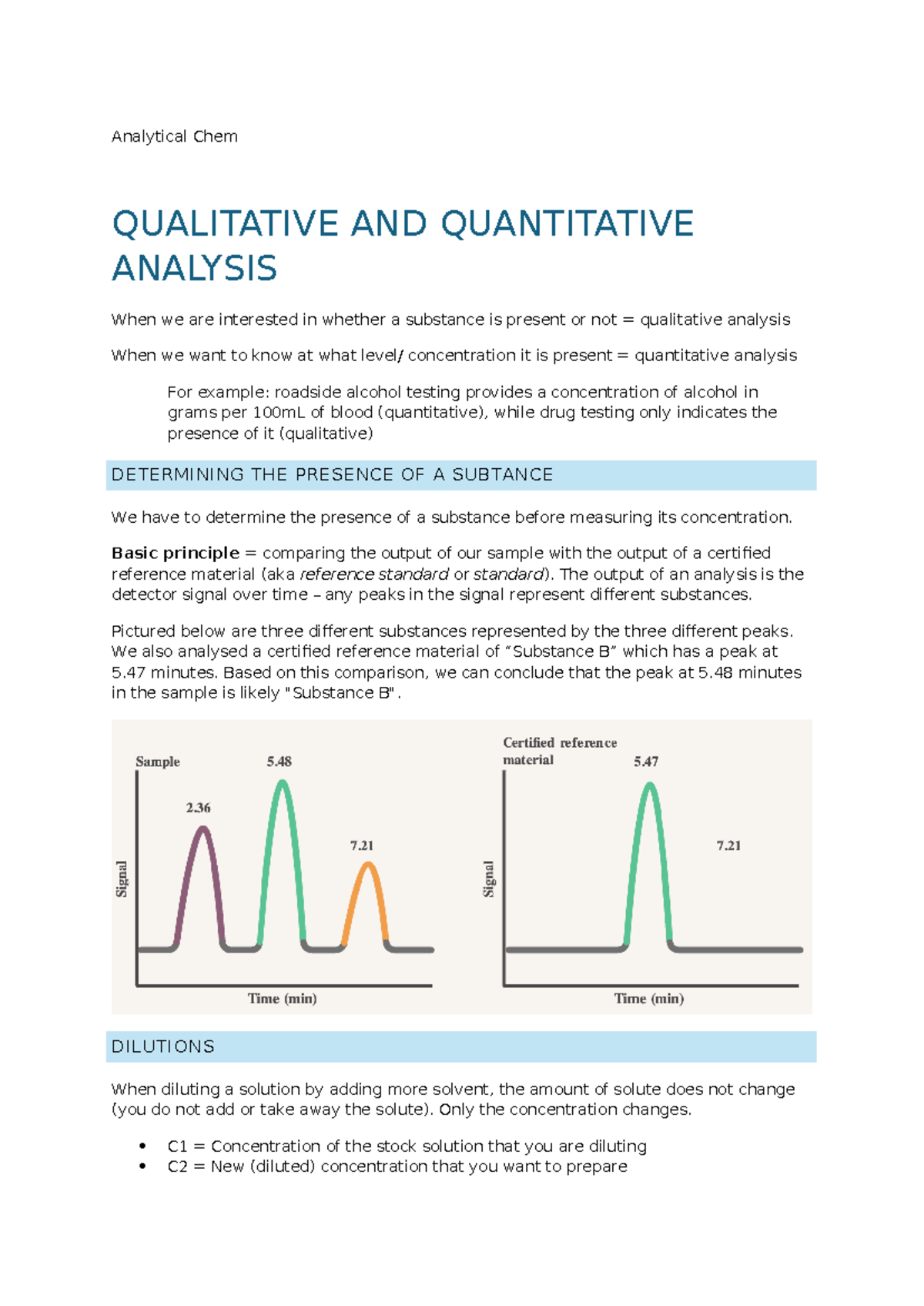 Analytical Chem notes - Analytical Chem QUALITATIVE AND QUANTITATIVE ...