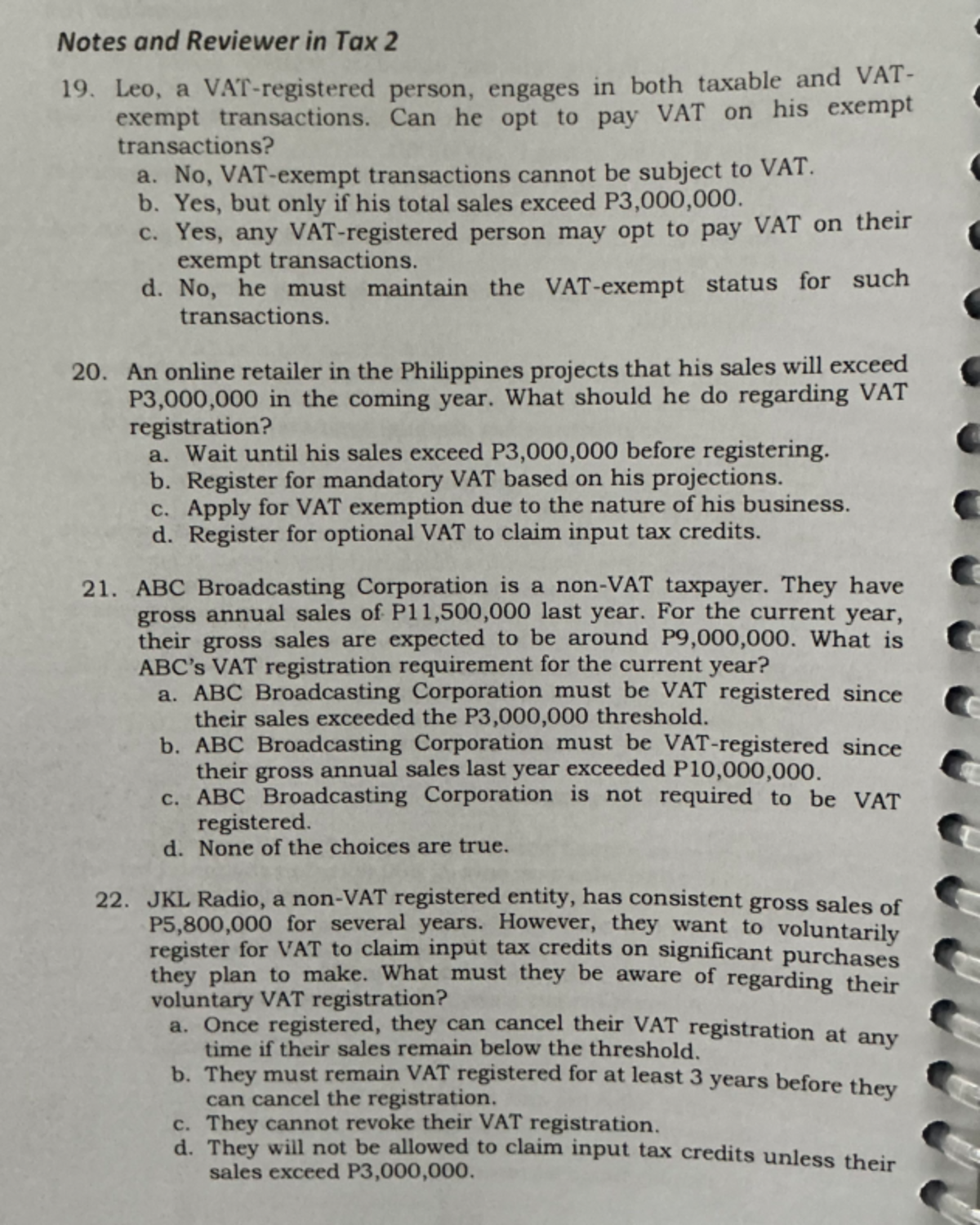 Tax 2: Review Notes on VAT Obligations and Registration Requirements ...