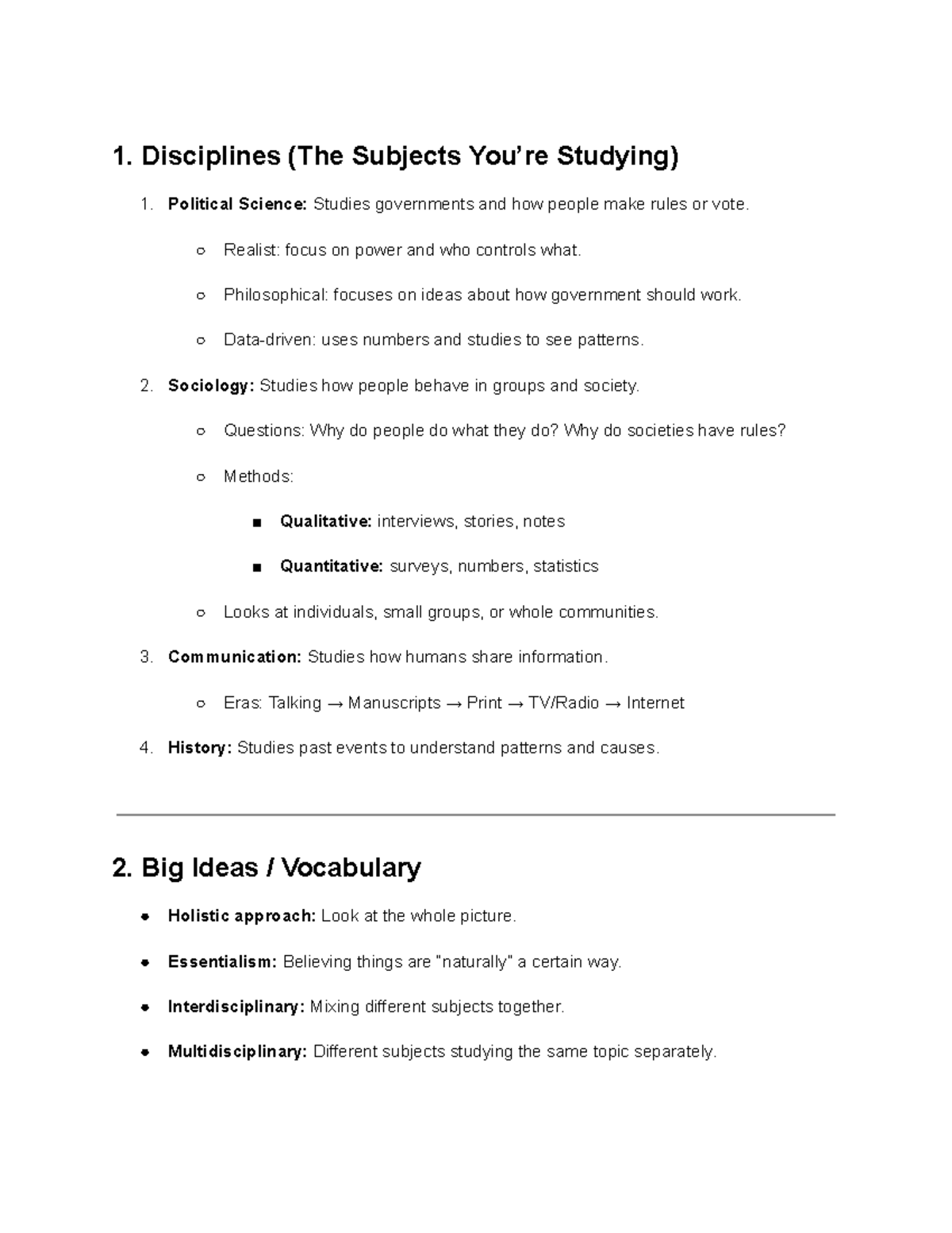 Midterm Review: Key Concepts in Social Sciences (SS101) - Studocu