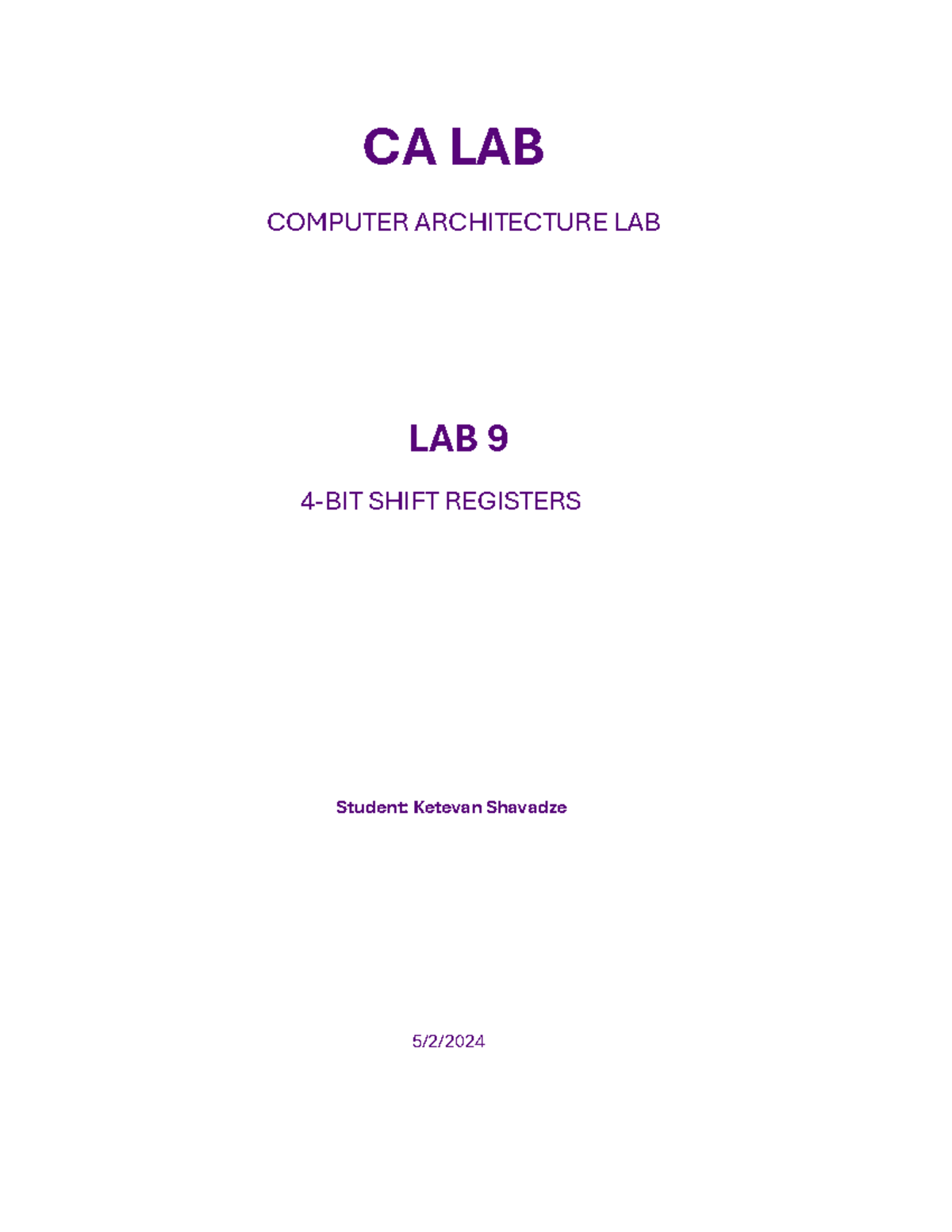 Hw9 - 4-bit Shift Register - CA LAB COMPUTER ARCHITECTURE LAB LAB 9 4 ...